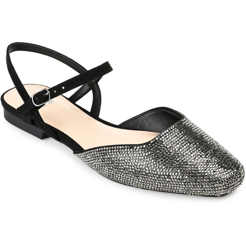 Journee Collection Black and Silver Embellished Slingback Flat Sandal